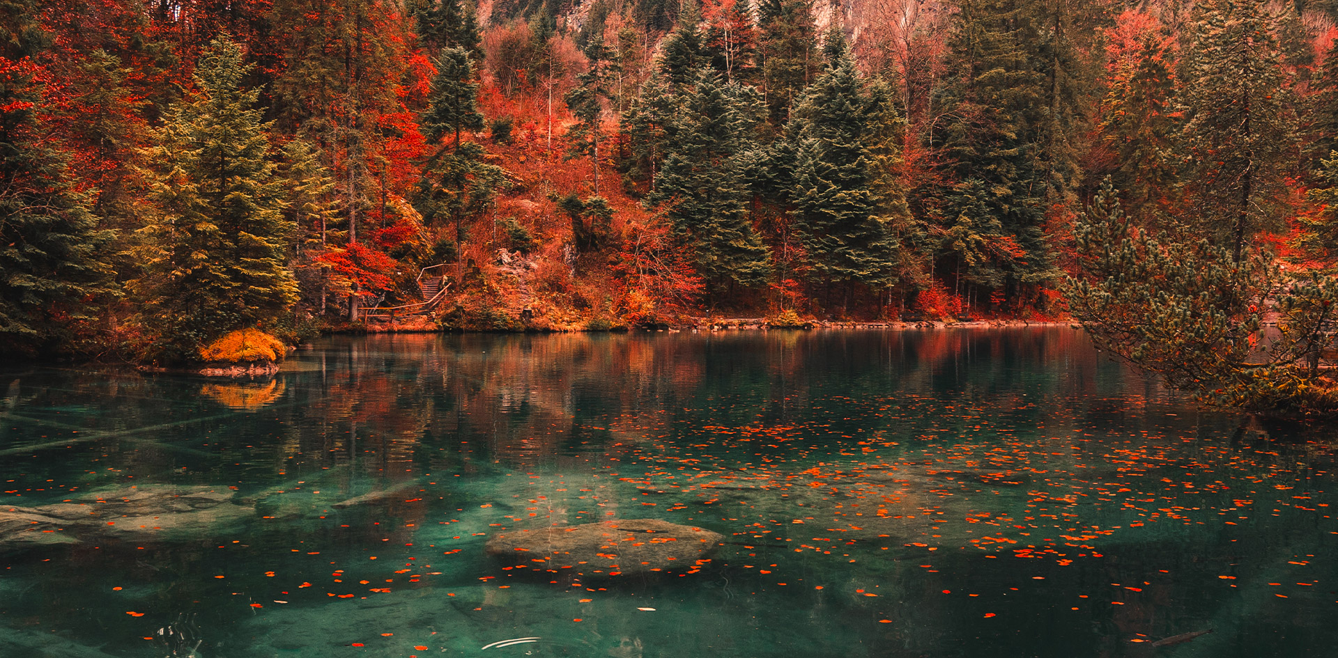 Blue lake of Blausee in Switzerland