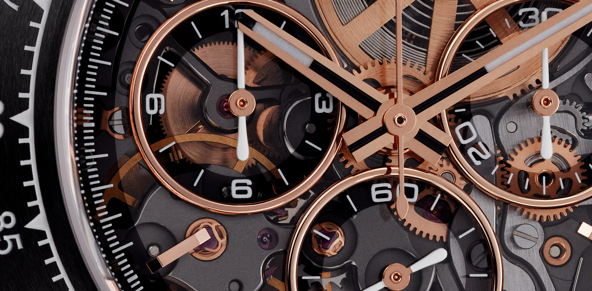 The Maggiore Challenge rose gold counters and sapphire dial
